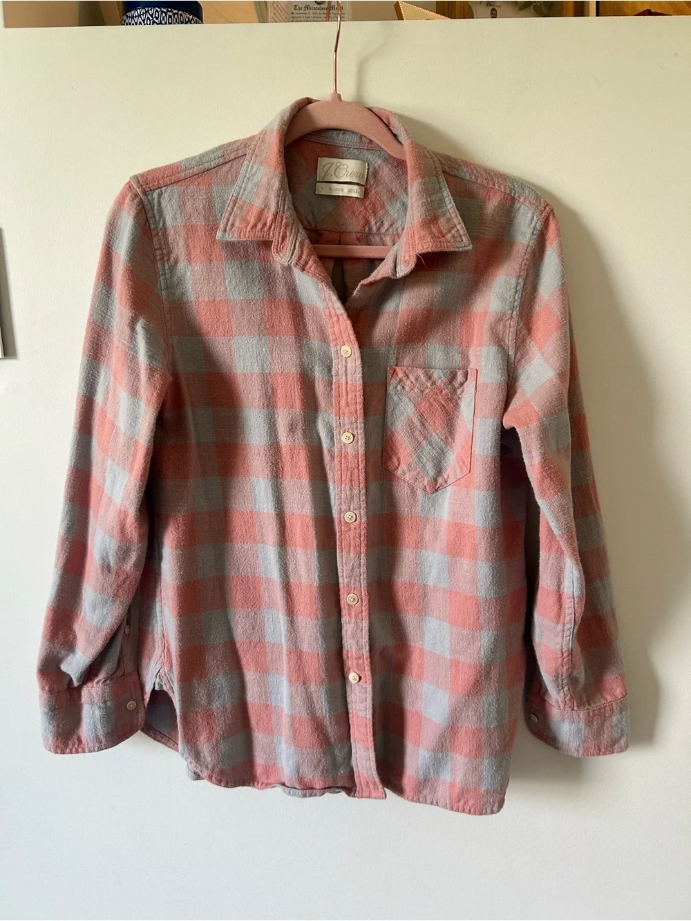J. Crew Pink and Light Gray Plaid Button-Down Shirt
